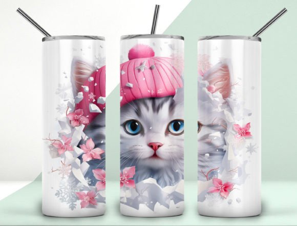 3D Cute Cat Christmas Tumbler 20oz Png for Crafts