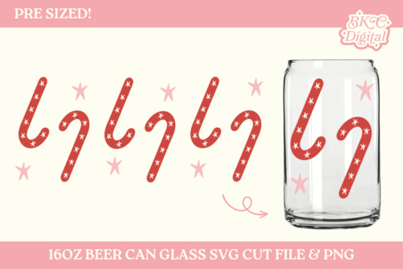 Candy Cane Christmas 16oz Cup Wrap SVG for Crafts