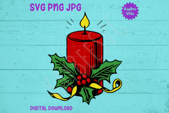 Christmas Candle Wrapped in Holly SVG for Crafts & Design