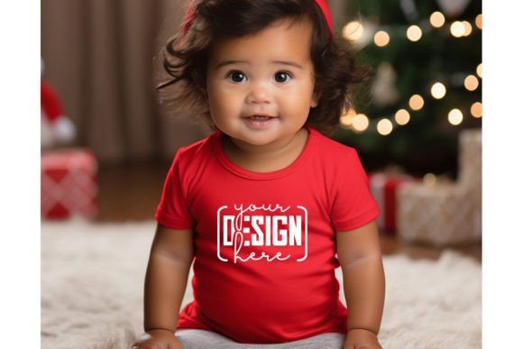 Christmas Cute Baby Red T-Shirt Mockups for Brand Identity