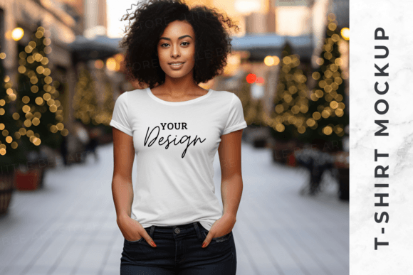 Christmas Women T-Shirt Mockup - White for T-Shirts