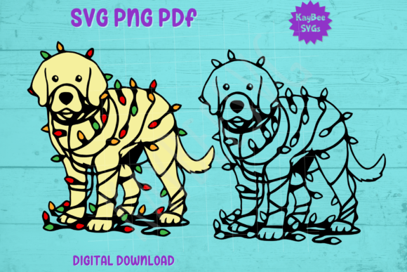 Dog Wrapped in Christmas Lights SVG PNG for Crafts