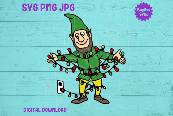 Elf Tangled in Christmas Lights SVG PNG for Crafts