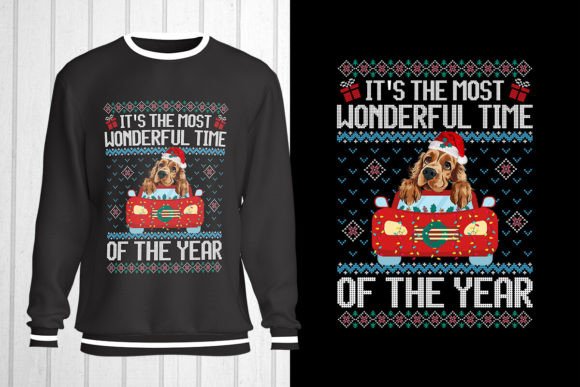 English Cocker Christmas Ugly Sweater: T-Shirt Designs for Editorial Use