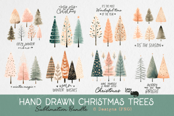 Hand-Drawn Christmas Tree PNG Bundle for Crafts & Publishing