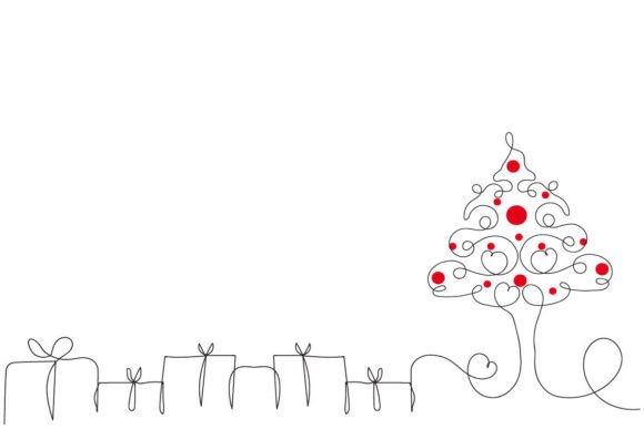 One Line Christmas Tree Hearts Giftbox for Decorative Elements