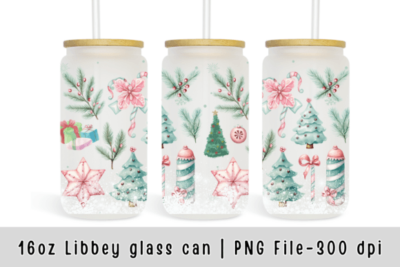 Pastel Christmas 16oz Libbey Glass Can Graphic Templates