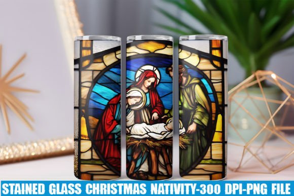 Stained Glass Christmas Nativity Tumbler for Print Templates