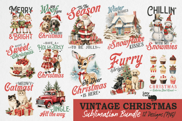 Vintage Christmas PNG Sublimation Bundle for Crafts